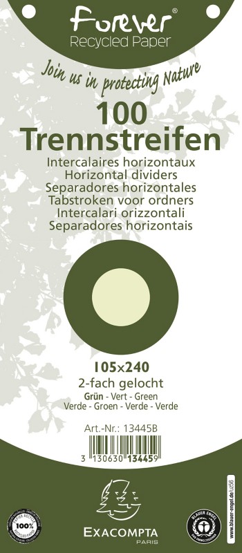 Exacompta Forever Young Dividers Special Format Green Cardboard 2 Holes 13445B Pack Of 1200