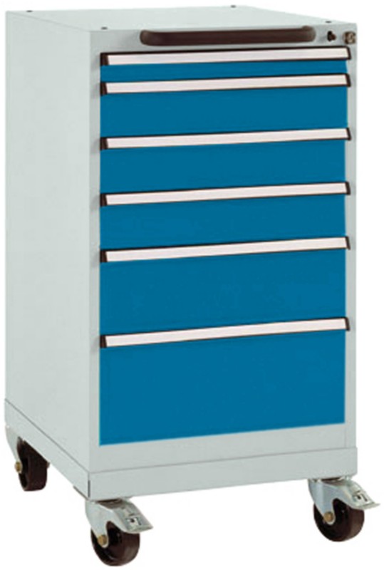 Manuflex Mobil Schubfachschrank BASETEC Hellgrau, Brillantblau 500 x 580 x 960 mm