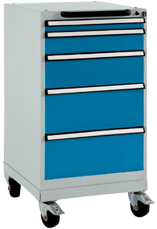 Manuflex Mobil Schubfachschrank 5 Schubfächer BASETEC Brillantblau 500 x 580 x 960 mm