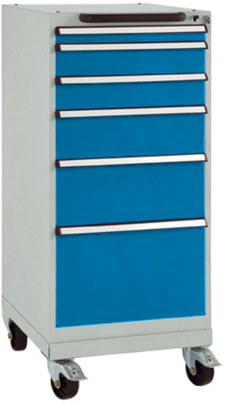 Manuflex Mobil Schubfachschrank BASETEC Hellgrau, Brillantblau 500 x 580 x 1.160 mm