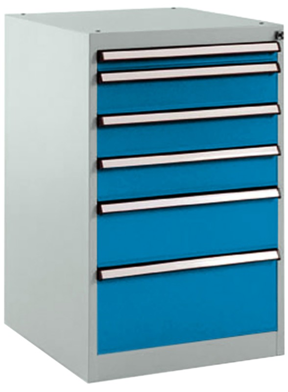 Manuflex Stationär Schubfachschrank 6 Schubladen BASETEC Brillantblau 500 x 580 x 800 mm