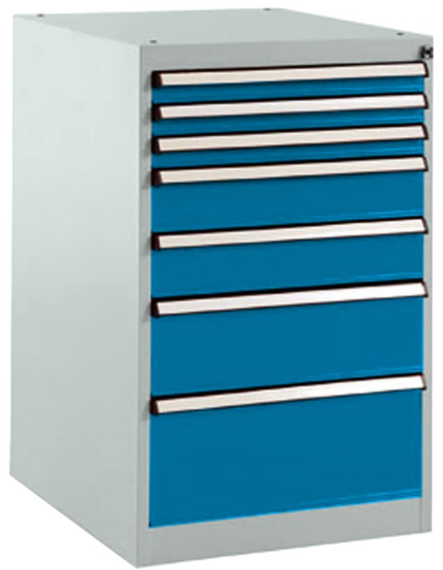 Manuflex Stationär Schubfachschrank 7 Schubladen BASETEC 1.2 Brillantblau 500 x 580 x 800 mm