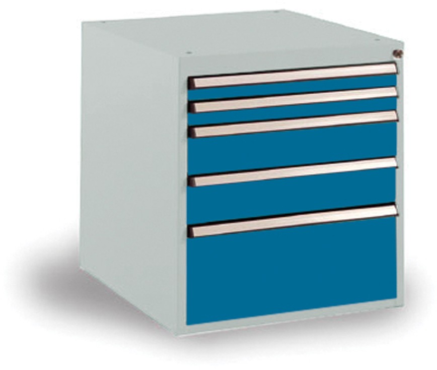 Manuflex Stationär Schubfachschrank 5 Schubfächer BASETEC Hellgrau, Brillantblau 500 x 580 x 560 mm