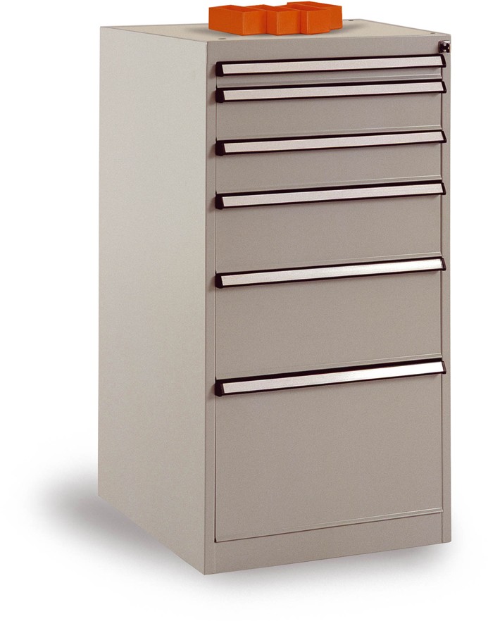 Manuflex Stationär Schubfachschrank 6 Schubfächer BASETEC 1.2 Hellgrau, Brillantblau 500 x 580 x 1.000 mm