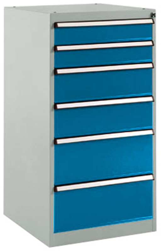 Manuflex Stationär Schubfachschrank 6 Schubfächer BASETEC Hellgrau, Brillantblau 500 x 580 x 1.000 mm