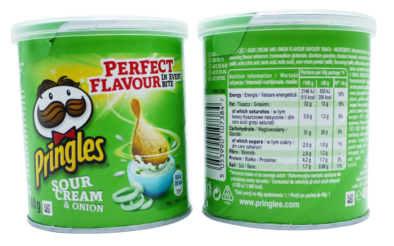 Pringles Crisps Sour Cream And Onion 40G Pack Of 12