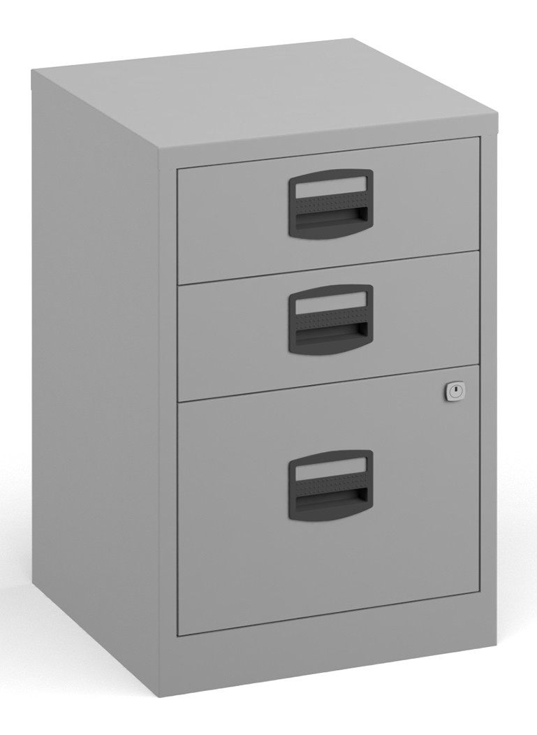 Bisley Pfa Steel Filing Cabinet 3 Drawers Lockable 413 X 413 X 672 Mm Grey