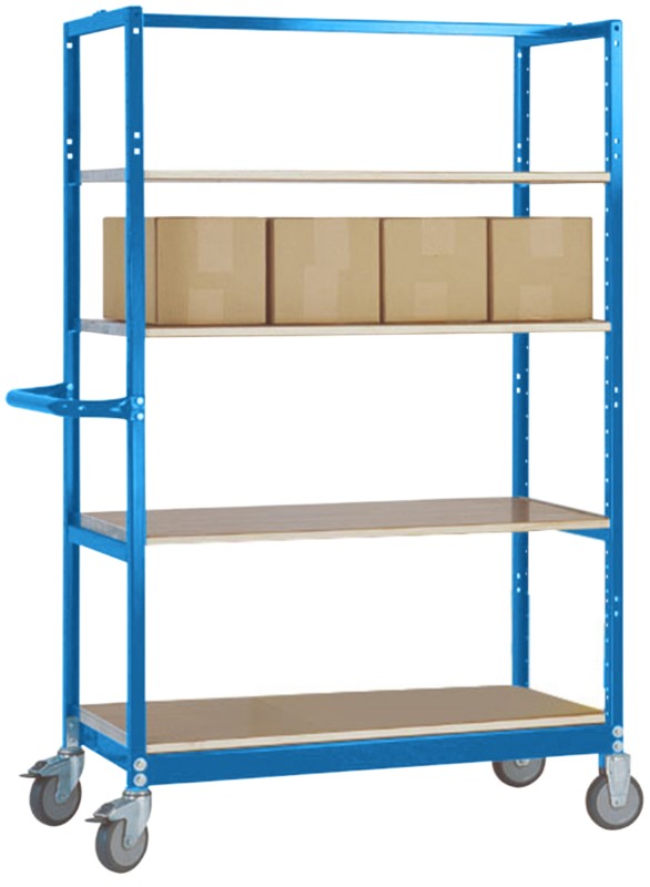 Thumbnail - Manuflex VARIMOBIL Mobiler Etagenwagen 4 Fachböden 250 kg 600 x 1.030 x 1.650 mm Brillantblau