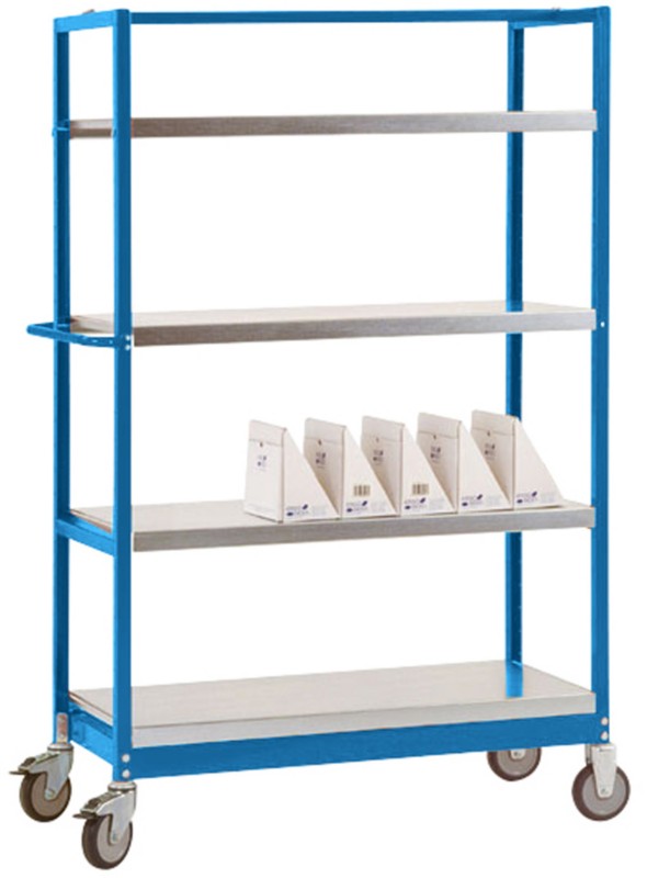 Manuflex VARIMOBIL Mobiler Etagenwagen 4 Fachböden 250 kg 600 x 1.030 x 1.650 mm Brillantblau 1041762