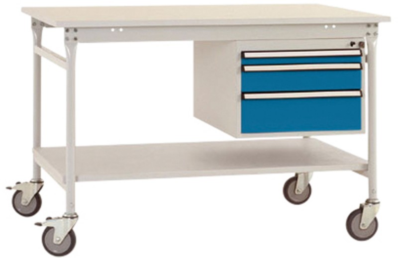 Manuflex Beistelltisch Mobil Basis Melamin Hellgrau, Brillantblau 1.000 x 800 x 850 mm 1042015