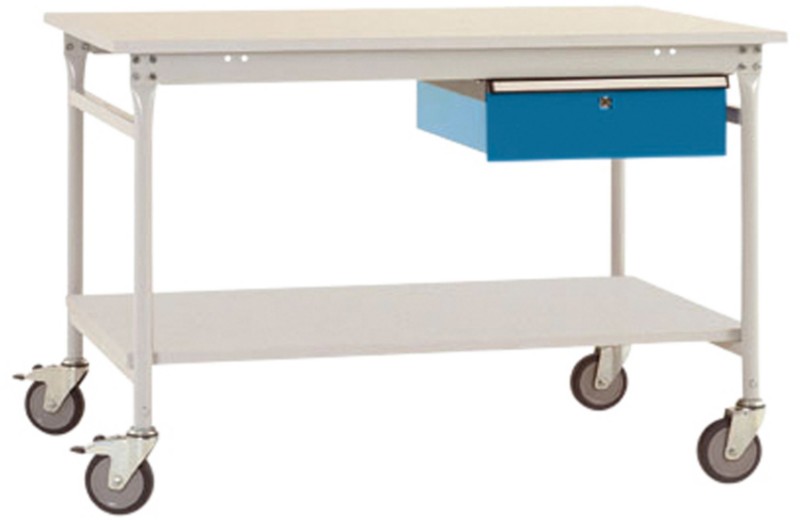 Manuflex Beistelltisch Basis Mobil Melamin Hellgrau, Brillantblau 1.000 x 800 x 850 mm 1042016