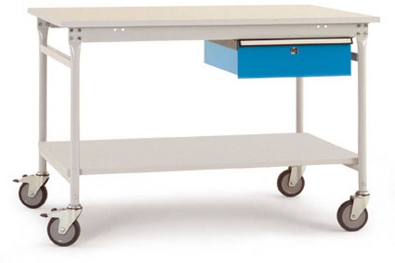 Thumbnail - Manuflex Beistelltisch Mobil Basis Kunststoff Hellgrau, Brillantblau 1.500 x 800 x 850 mm