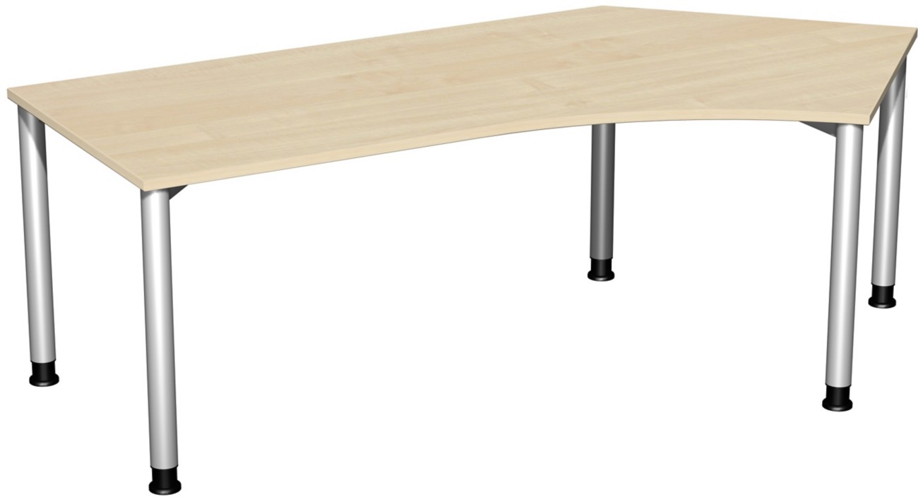 4 Fuß Flex Schreibtisch 135° rechts höhenverstellbar, 2166x1130x680-800, Ahorn/Silber