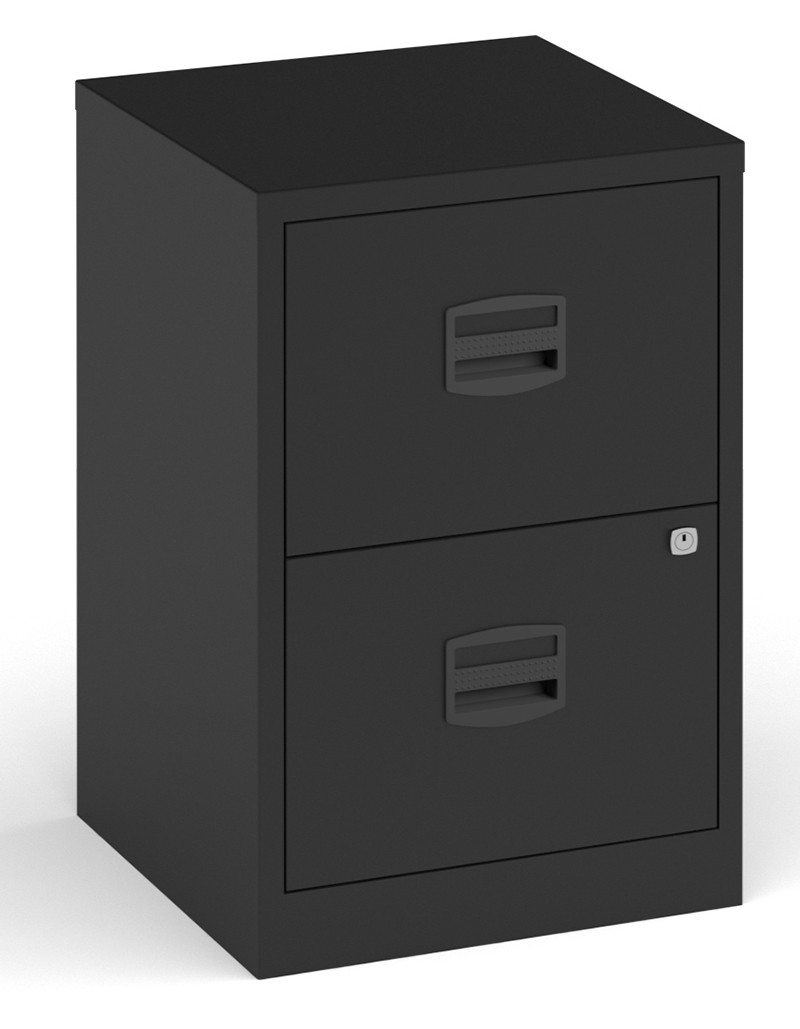 Bisley Pfa Steel Filing Cabinet 2 Drawers Lockable 413 X 413 X 672 Mm Black