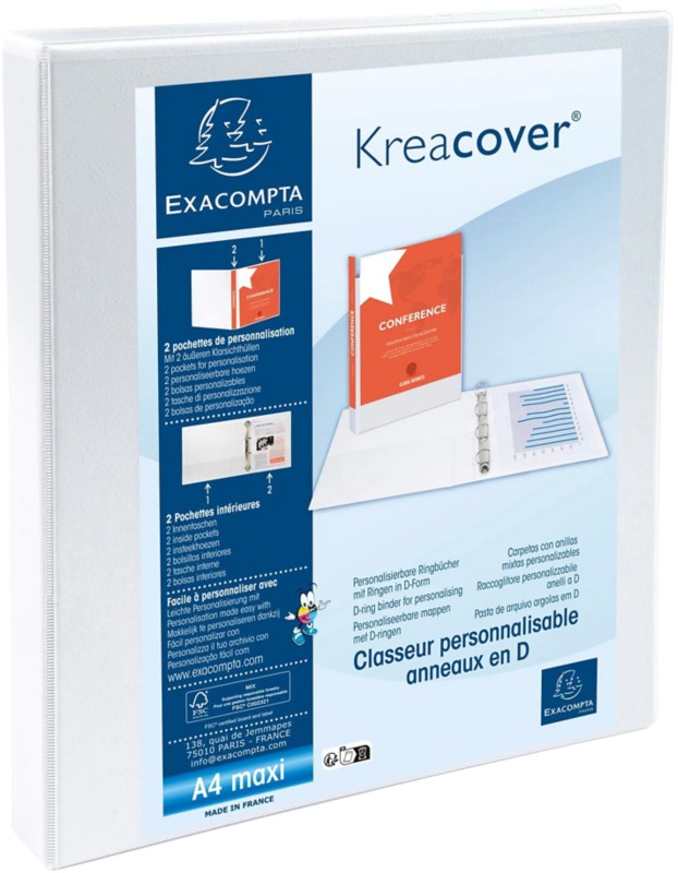 Classeur à anneaux Exacompta Polypropylène A4+ 4 anneaux 16 mm Blanc 10 Unités