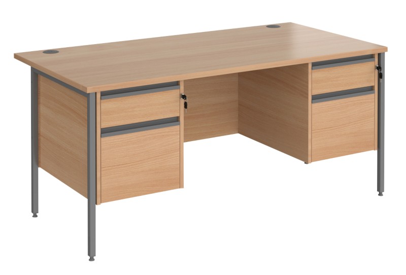 Straight Desk with Beech Coloured MFC Top and Graphite H-Frame Legs and 2 x 2 Lockable Drawer Pedestals Contract 25 1600 x 800 x 725mm
