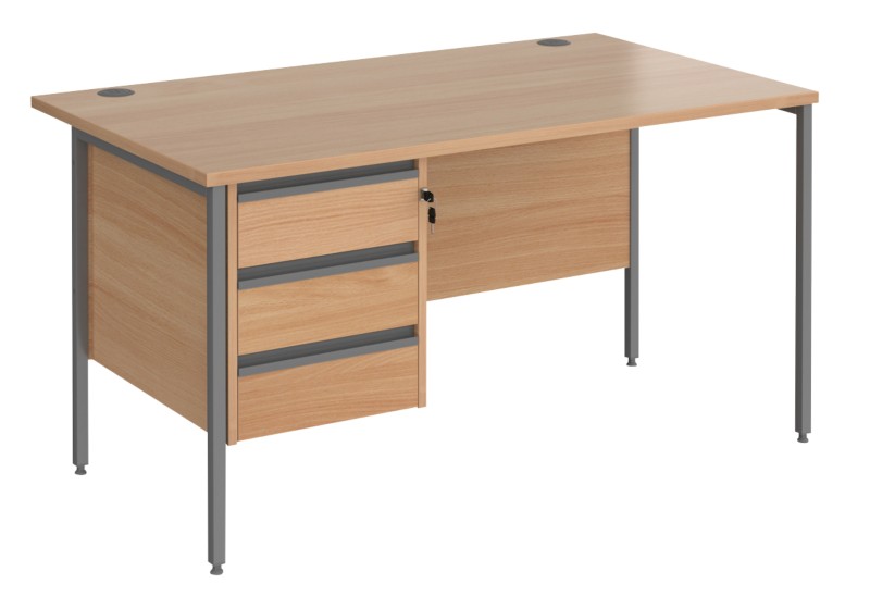 Straight Desk with Beech Coloured MFC Top and Graphite H-Frame Legs and 3 Lockable Drawer Pedestal Contract 25 1400 x 800 x 725mm