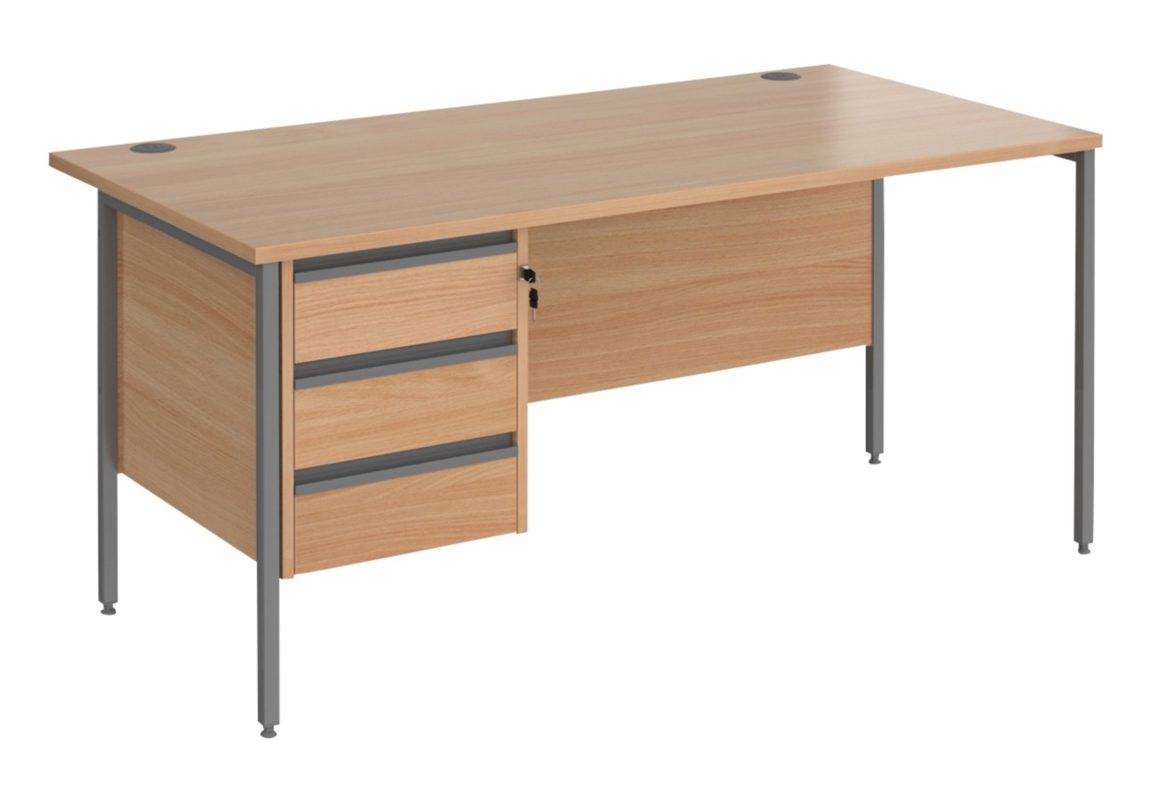 Dams International Contract 25 Straight Desk Rectangular Beech H-Frame 3 Drawers 1,600 (W) X 800 (D) X 725 (H) Mm Mfc (Melamine Faced Chipboard)