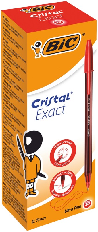 BIC Cristal Exact Kugelschreiber Rot Extra Fein 0.28 mm 20 Stück