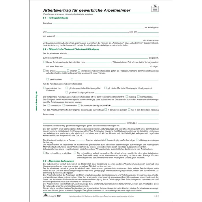 RNK Arbeitsvertrag DIN A4 10 Stück 1053097