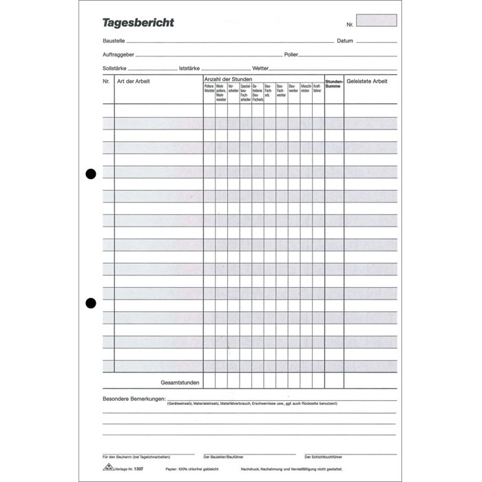 RNK Bautagebuch mit Durchschreibpapier DIN A4 100 Blatt