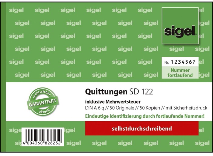 Thumbnail - Sigel Quittungsformulare DIN A6 Quer 2x50 Blatt Selbstdurchschreibend Mit Sicherheitsdruck