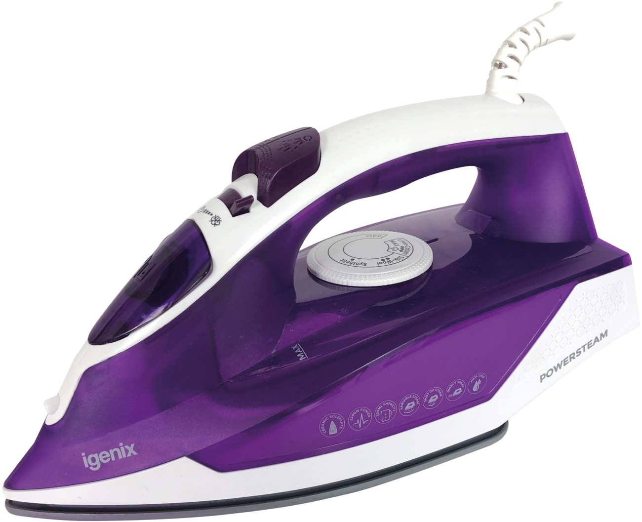 Igenix Purple/White Powersteam Steam Iron, 2200W, - Image 8