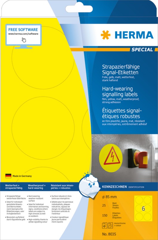 HERMA Wetterfeste Etiketten 8035 Gelb Ø13 mm 25 Blatt à 6 Etiketten