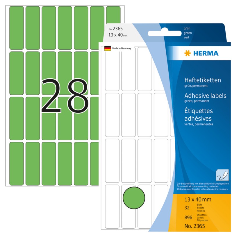 HERMA Mehrzwecketiketten 2365 Grün 13 x 40 mm Rechteckig 32 Blatt à 28 Etiketten