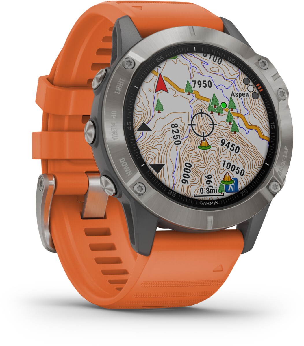 Garmin Sportuhr fenix 6 Sapphire Titanium Grau, Orange