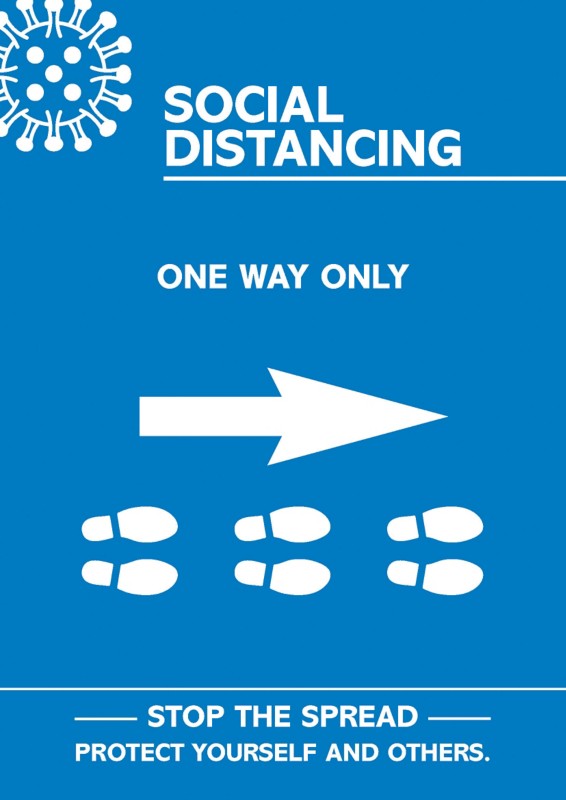 Seco Health & Safety Poster Social distancing - one way only right A3 Semi-Rigid Plastic Blue, White 42 x 59.5 cm