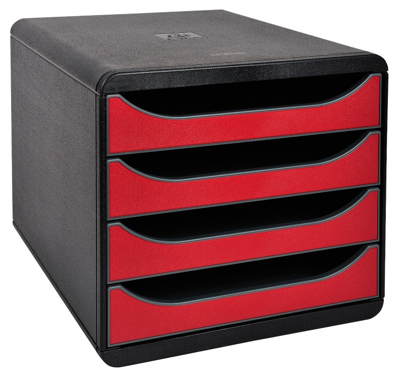 Exacompta Schubladenbox mit 4 Schubladen Big Box Kunststoff Schwarz, Rot 27,8 x 34,7 x 26,7 cm