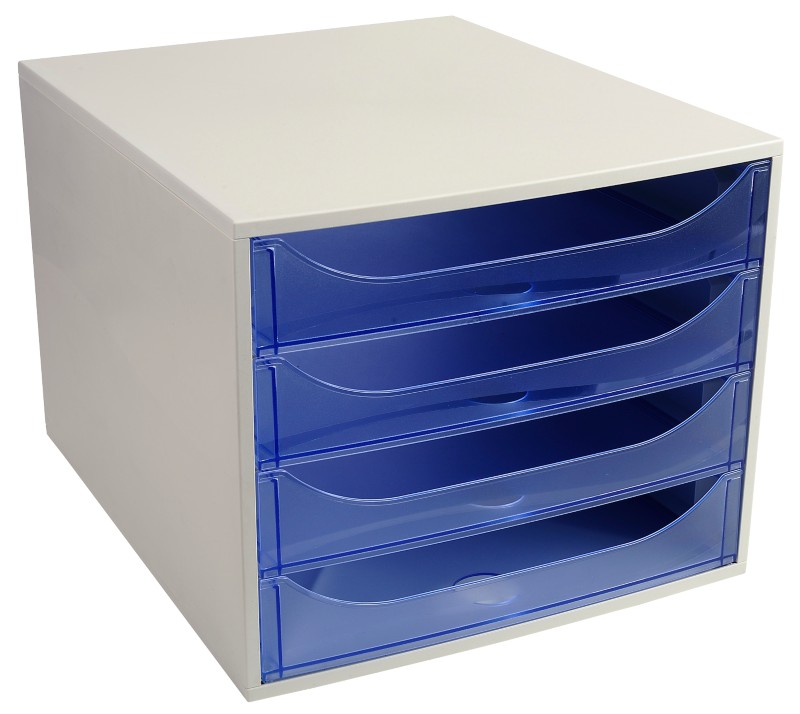 Thumbnail - Exacompta Schubladenbox mit 4 Schubladen EcoBox Kunststoff Hellgrau, Blau 28,4 x 34,8 x 23,4 cm