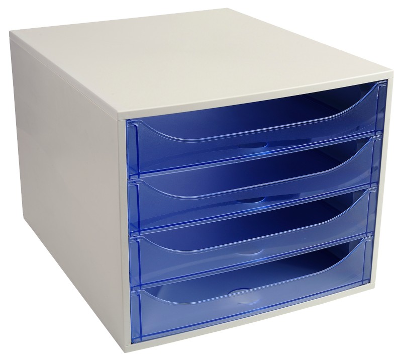 Exacompta Schubladenbox mit 4 Schubladen EcoBox Kunststoff Hellgrau, Blau 28,4 x 34,8 x 23,4 cm