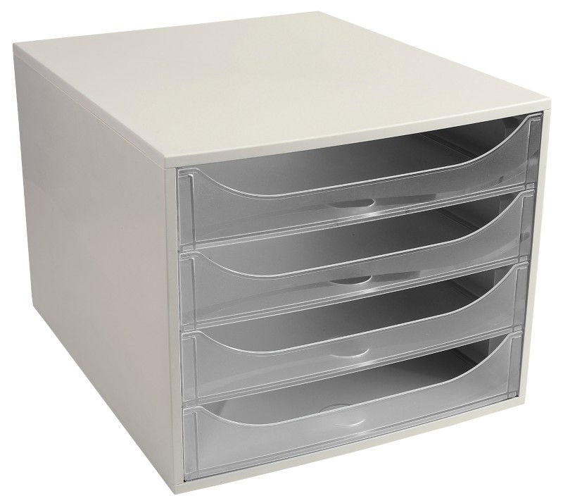 Thumbnail - Exacompta Classic Schubladenbox Kunststoff Transparent, Weiß 4 Schübe 28,4 x 34,8 x 23,4 cm DIN A4+