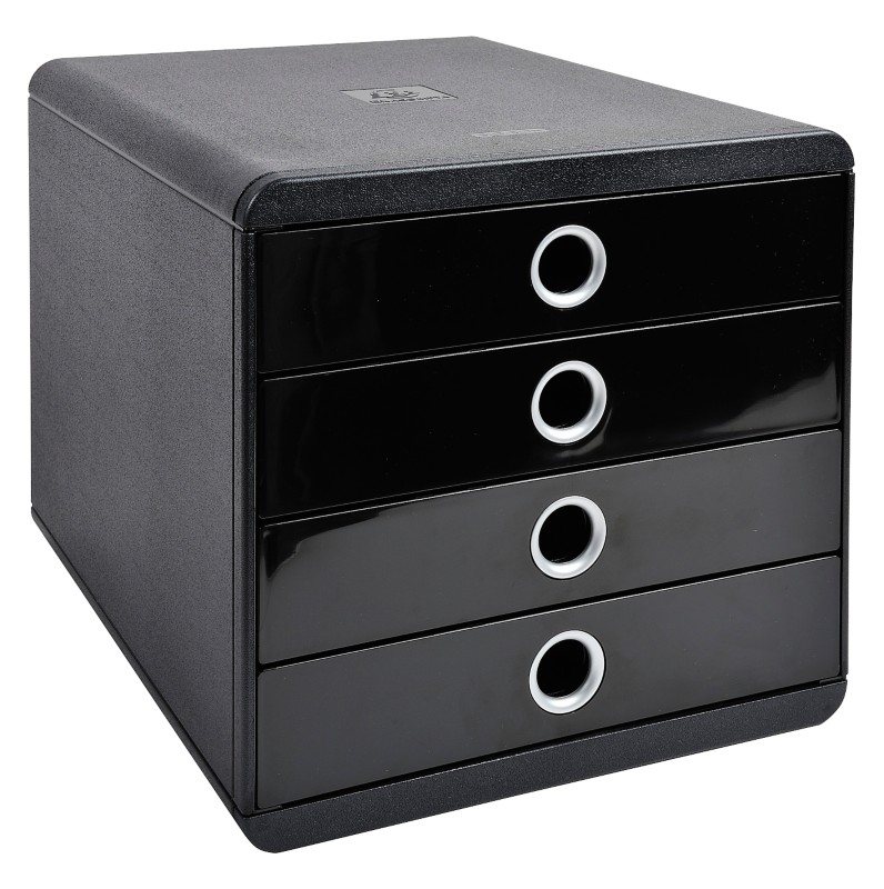 Thumbnail - Exacompta Schubladenbox mit 4 Schubladen Pop-Box Kunststoff Schwarz, Silber 27,8 x 34,7 x 26,7 cm