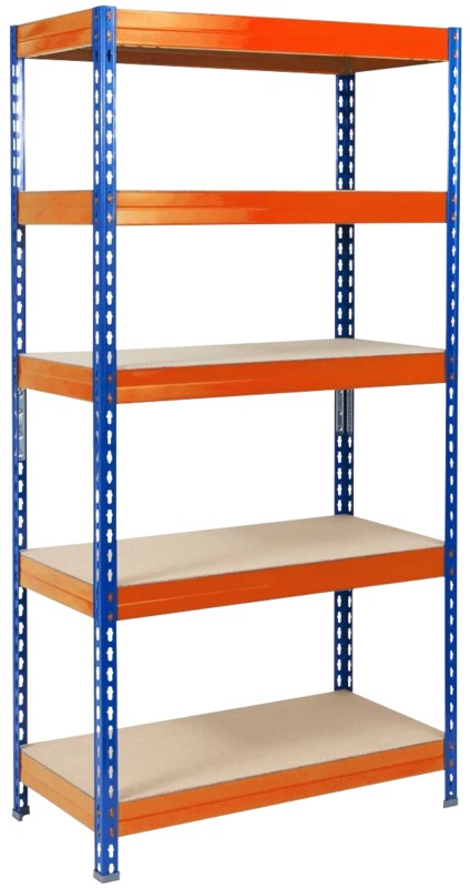 Office Marshal Schwerlastregal Grizzly Stahlblech, Span Blau, Orange 5 Fächer 1200 x 600 x 1800 mm