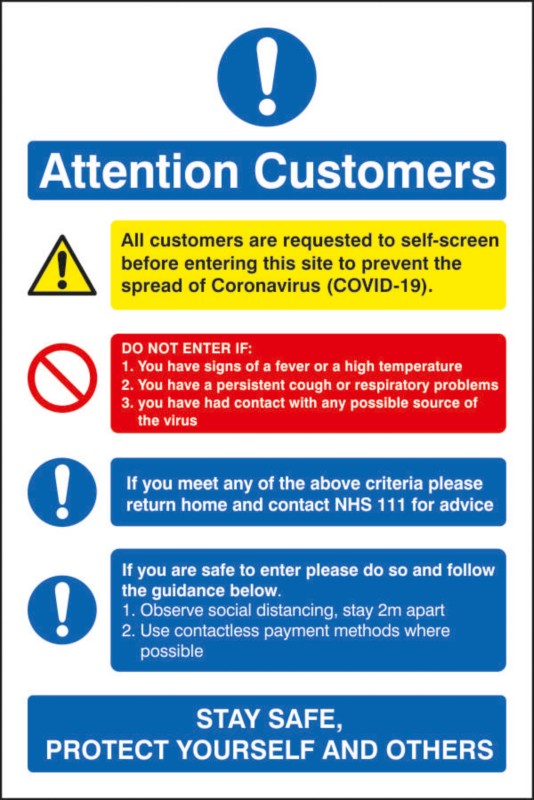 Seco Health & Safety Poster Attention customers Window Cling Film 20 x 30 cm