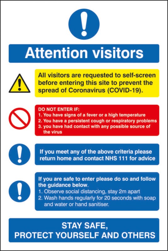 Seco Health & Safety Poster Attention visitors Window Cling Film 20 x 30 cm