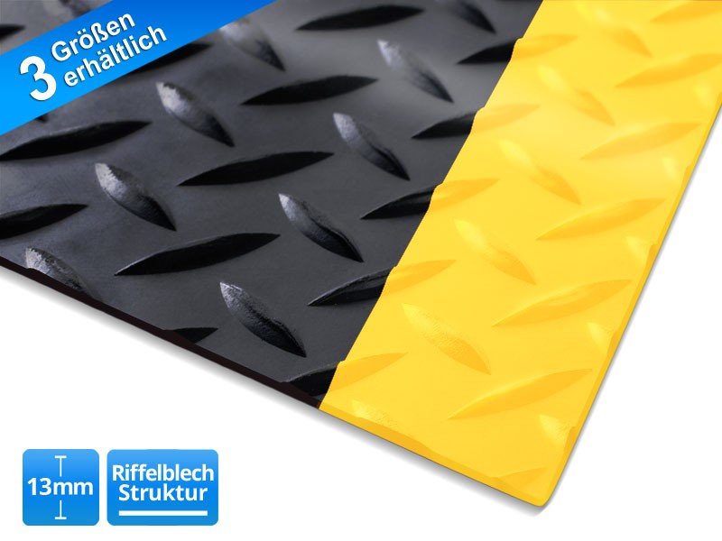 etm Anti-Ermüdungsmatte Heavy-Duty Diamond PVC, Vinyl Schwarz, Gelb 900 x 1500 mm