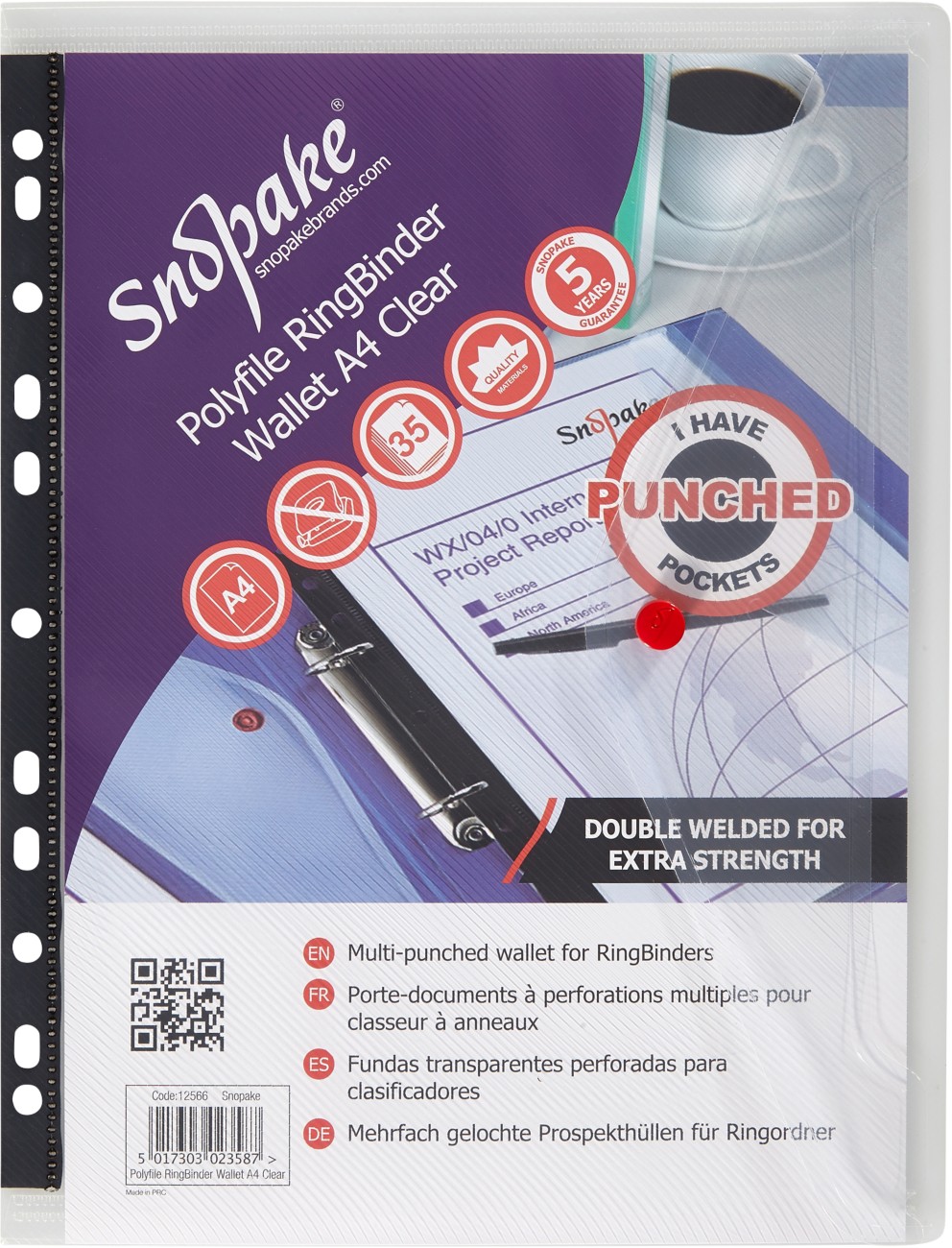 Snopake Polyfile Document Wallet A4 Pp (Polypropylene) Portrait 34 (W) X 31 (H) Cm Transparent Pack Of 5