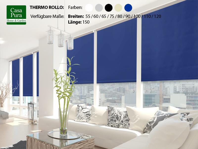 Casa Pura Verdunkelungsrollo Blackout Thermo Polyester Blau 600 x 1500 mm