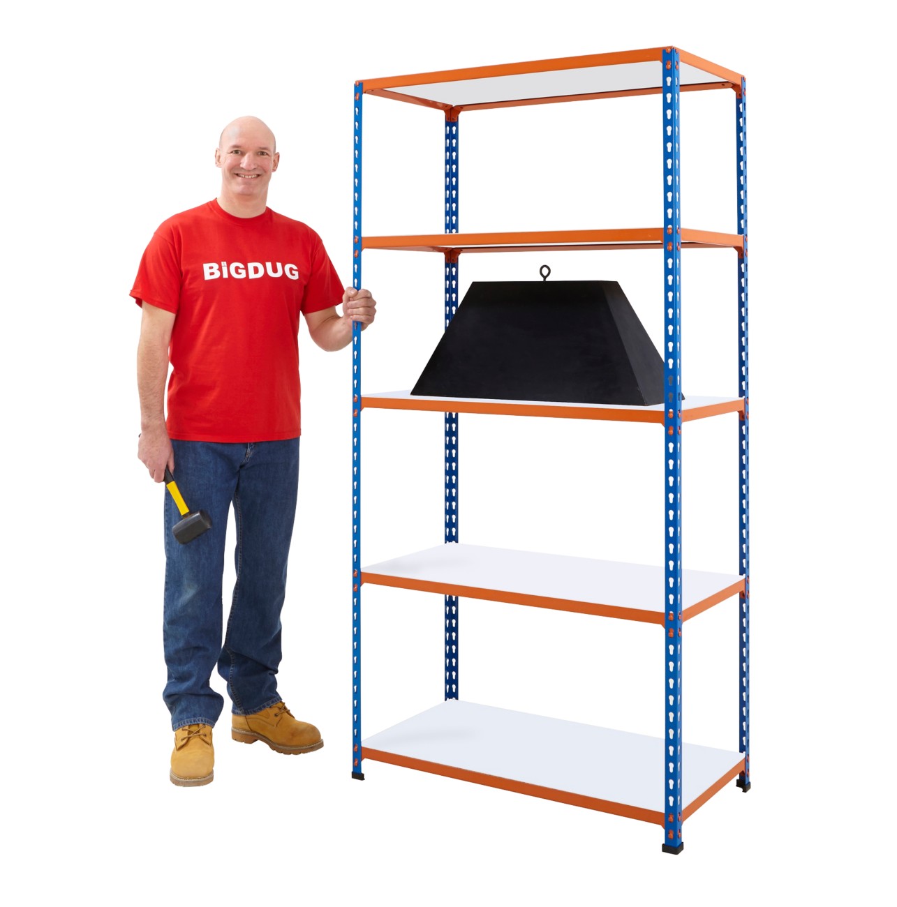 Image of BiGDUG Shelving Unit 5 Shelves Melamine, Steel 1,525 x 610 x 1,830 mm Blue, Orange