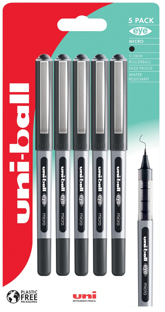 Uni-Ball Eye Ub-150 Rollerball Pen 0.3 Mm Black Pack Of 5