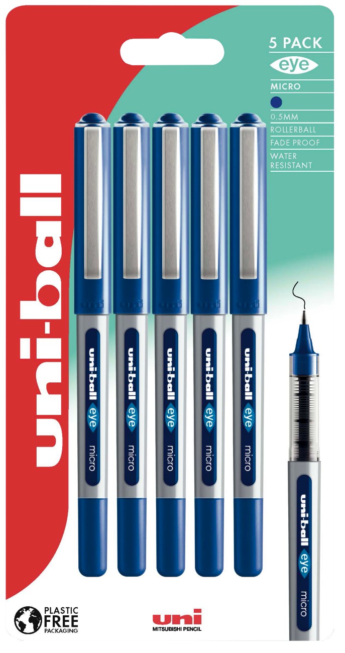 Uni-Ball Eye Ub-150 Rollerball Pen 0.3 Mm Blue Pack Of 5