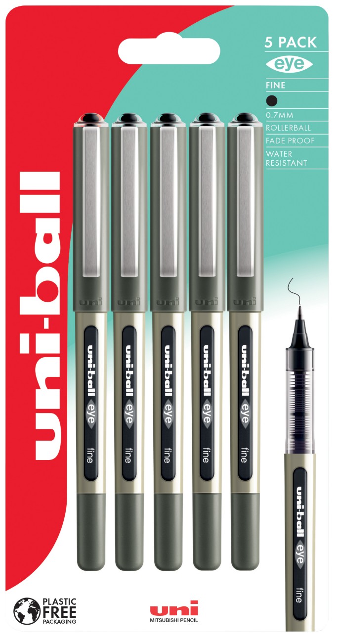 Uni-Ball Eye Ub-157 Rollerball Pen 0.5 Mm Black Pack Of 5