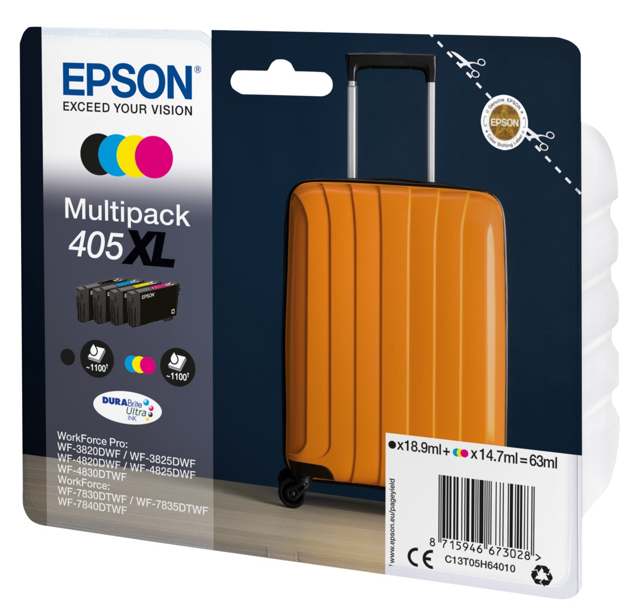 Epson 405XL Original Tintenpatrone C13T05H640 Schwarz, Cyan, Magenta, Gelb 4 Stück