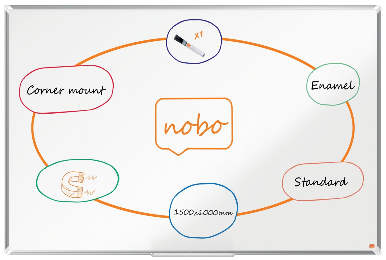 Nobo Premium Plus Whiteboard 1915146 Wall Mounted Magnetic Enamel 150 X 100 Cm