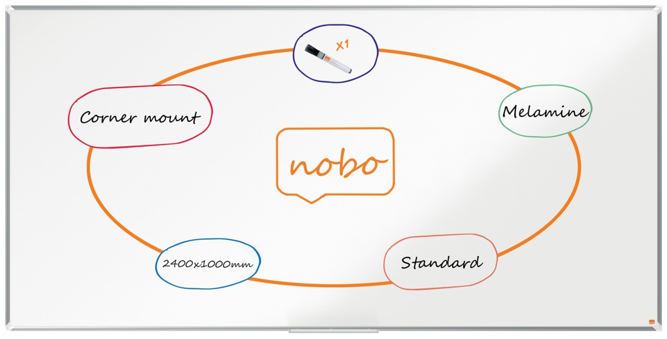 Nobo Premium Plus Whiteboard Wall Mounted Magnetic Melamine 240 (W) X 120 (H) Cm