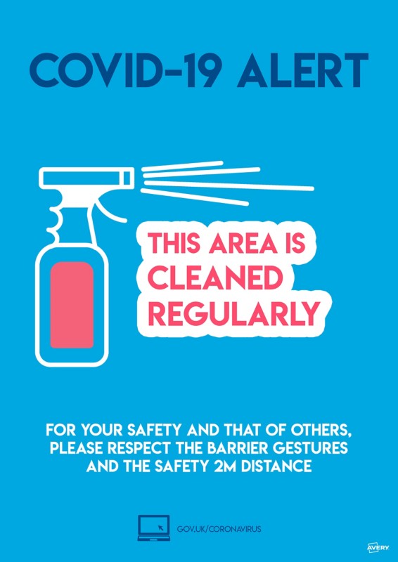 AVERY COVCPA4 COVID-19 Area Cleaned Regularly A4 Label 210 x 297 mm Blue Pack of 2